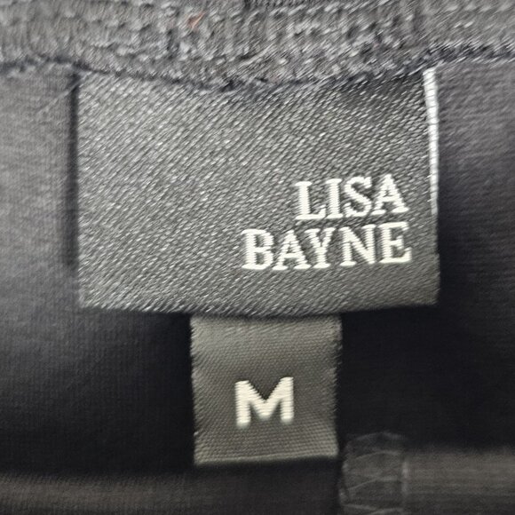 Lisa Bayne Black Pants Size Medium Pull On Colorblock Yellow Stripe Lagenlook - Picture 2 of 4